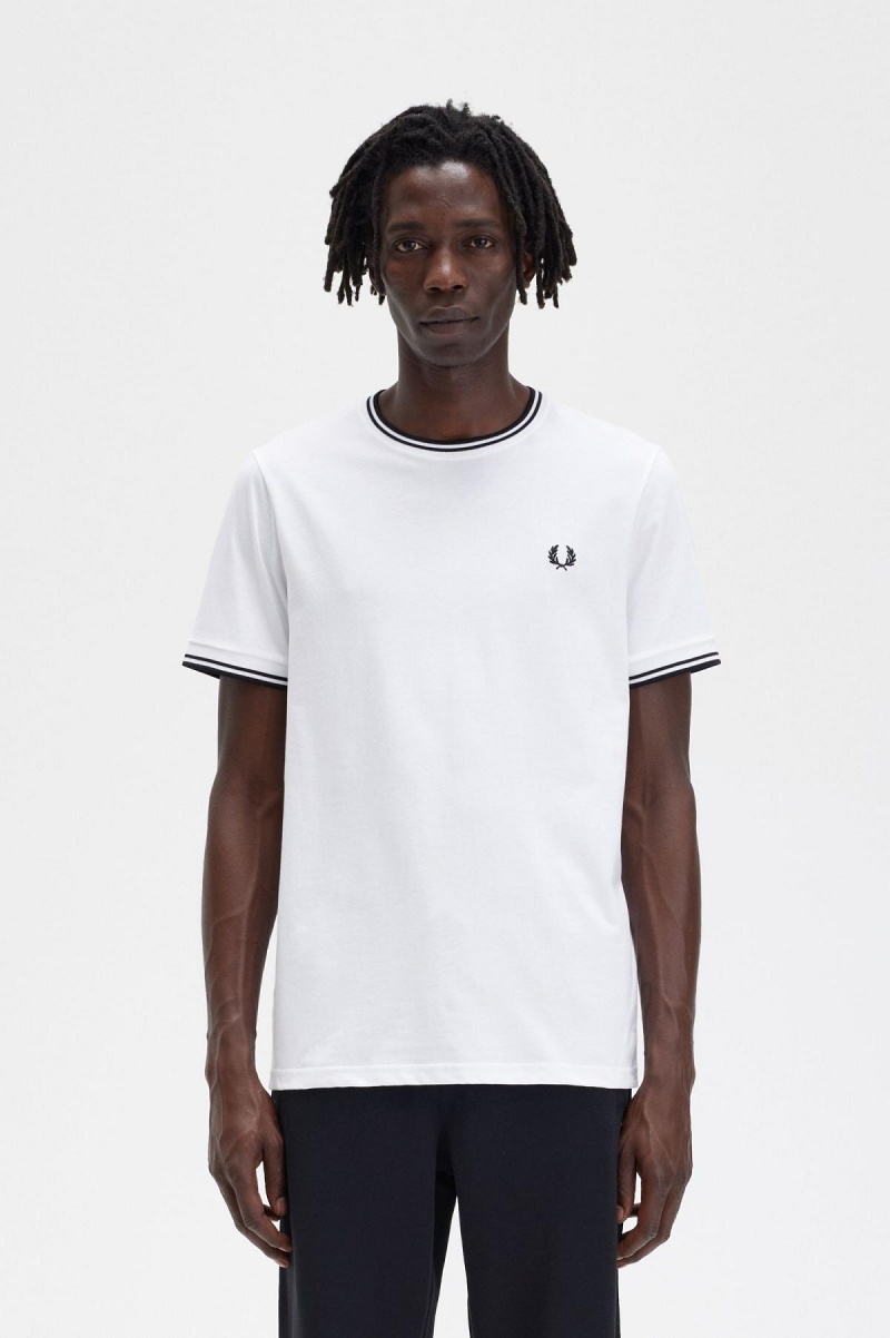 Camiseta Fred Perry Twin Tipped Hombre Blancas | CLCIF29097