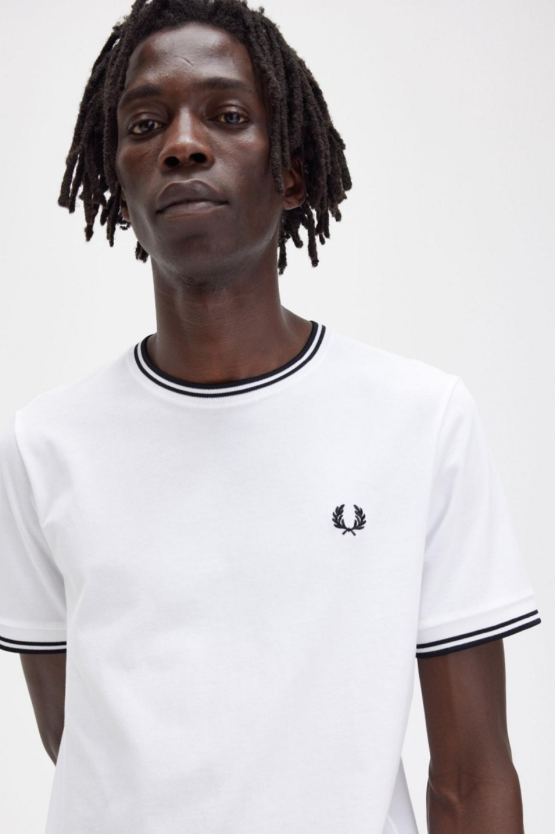 Camiseta Fred Perry Twin Tipped Hombre Blancas | CLCIF29097