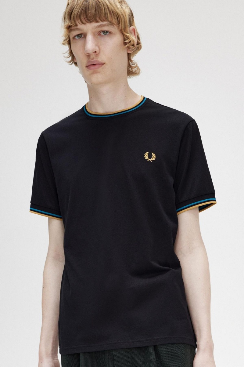 Camiseta Fred Perry Twin Tipped Hombre Negras Azules Verde Menta | CLNEJ98735