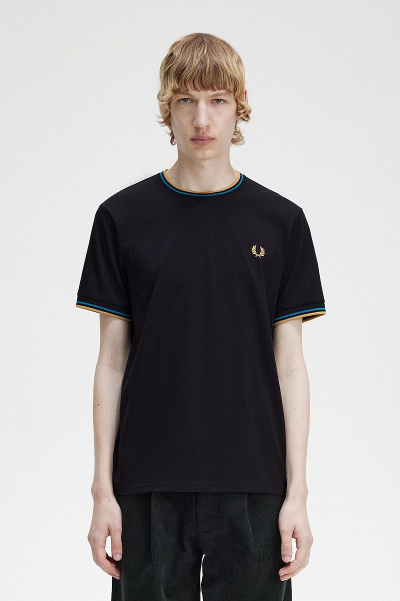 Camiseta Fred Perry Twin Tipped Hombre Negras Azules Verde Menta | CLNEJ98735