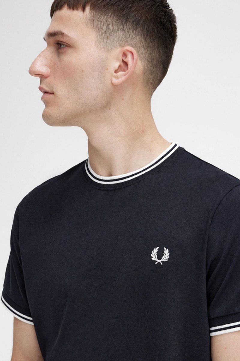 Camiseta Fred Perry Twin Tipped Hombre Negras | YCLGT74235