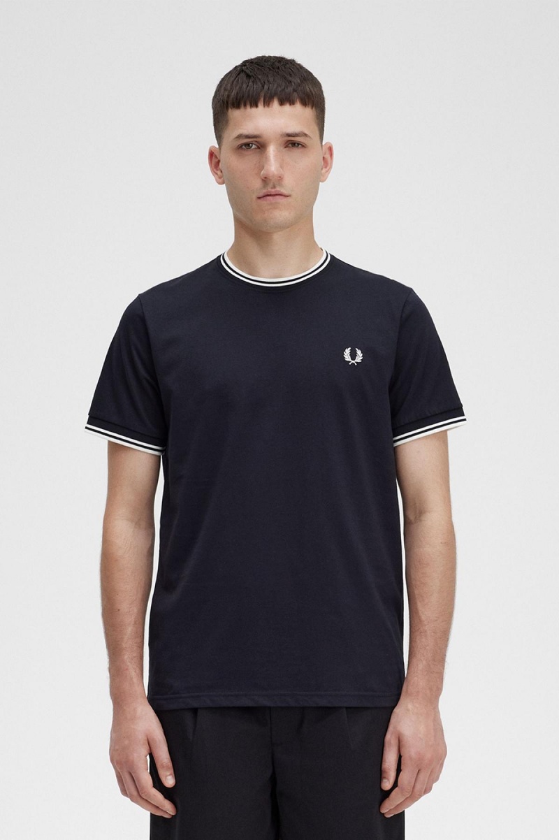 Camiseta Fred Perry Twin Tipped Hombre Negras | YCLGT74235