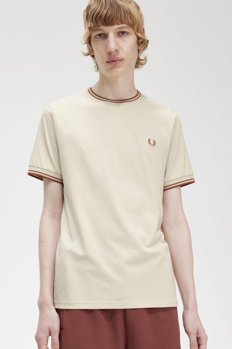 Camiseta Fred Perry Twin Tipped Hombre Oatmeal | QCLUV67828