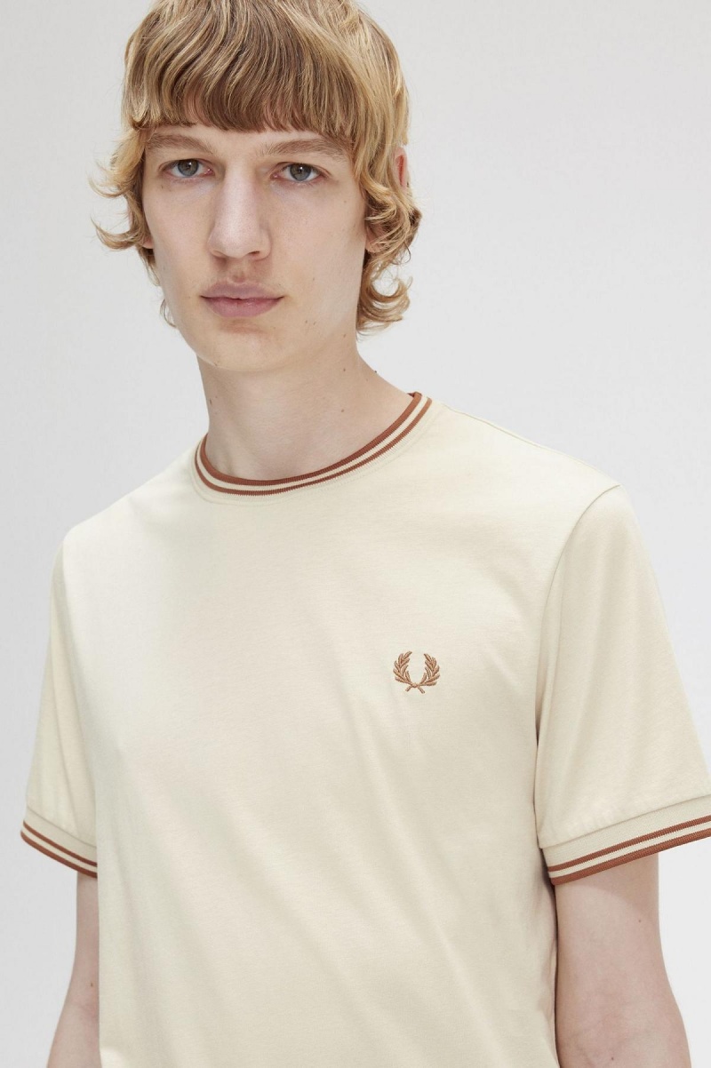 Camiseta Fred Perry Twin Tipped Hombre Oatmeal | QCLUV67828