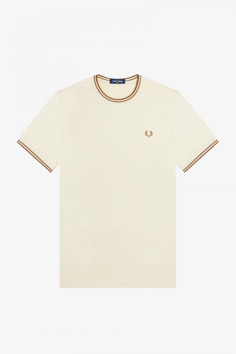 Camiseta Fred Perry Twin Tipped Hombre Oatmeal | QCLUV67828