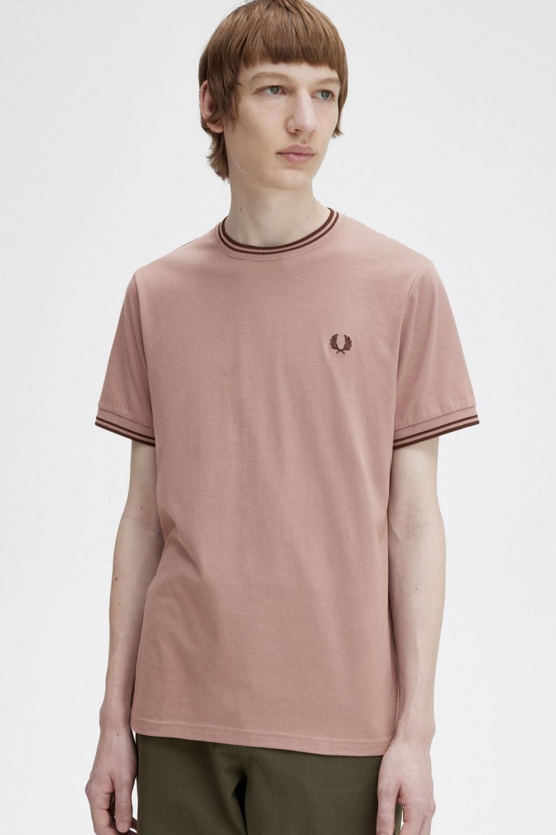 Camiseta Fred Perry Twin Tipped Hombre Rosas Oscuro Marrones | TCLPQ51921