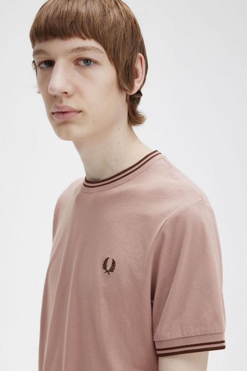 Camiseta Fred Perry Twin Tipped Hombre Rosas Oscuro Marrones | TCLPQ51921