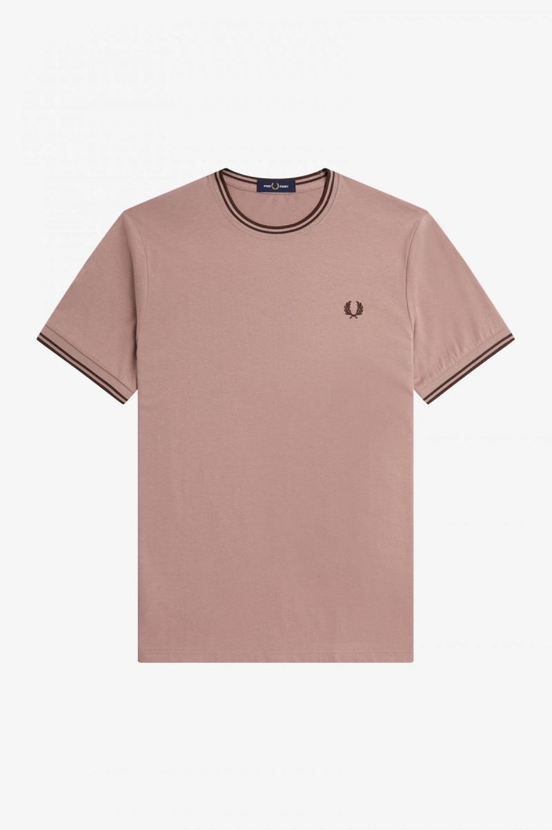 Camiseta Fred Perry Twin Tipped Hombre Rosas Oscuro Marrones | TCLPQ51921