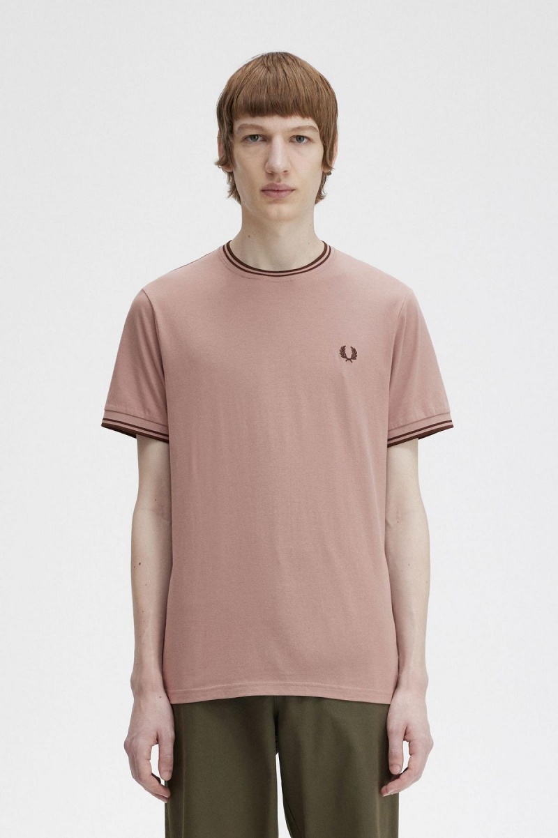 Camiseta Fred Perry Twin Tipped Hombre Rosas Oscuro Marrones | TCLPQ51921