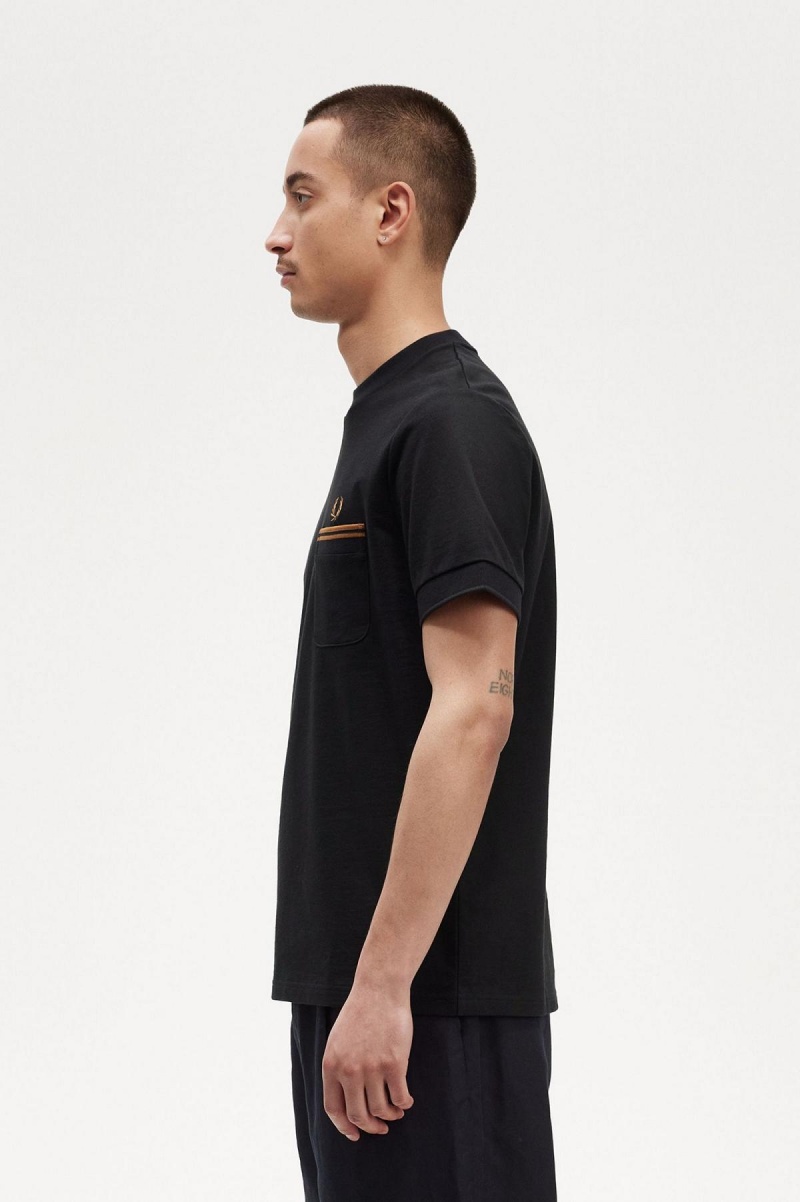 Camiseta Fred Perry Twin Tipped Pocket Hombre Negras | CLQAV87275