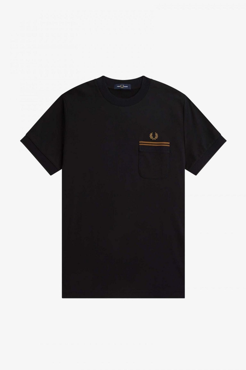 Camiseta Fred Perry Twin Tipped Pocket Hombre Negras | CLQAV87275