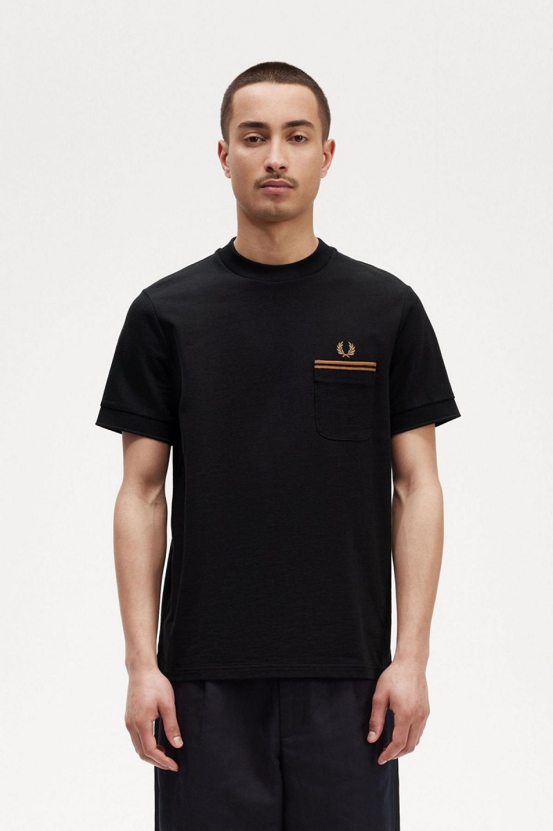 Camiseta Fred Perry Twin Tipped Pocket Hombre Negras | CLQAV87275