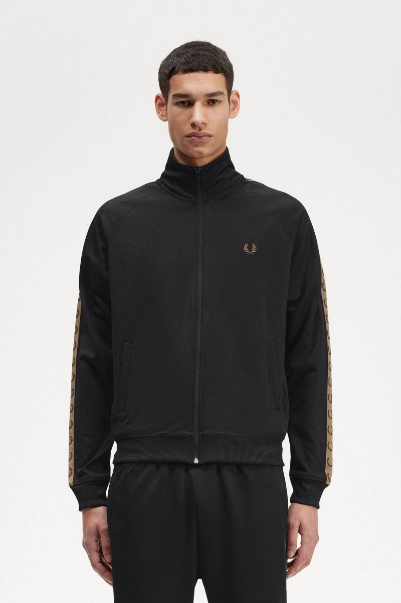 Chandals Fred Perry Contrast Tape Pista Jacket Hombre Negras | QCLUV64195