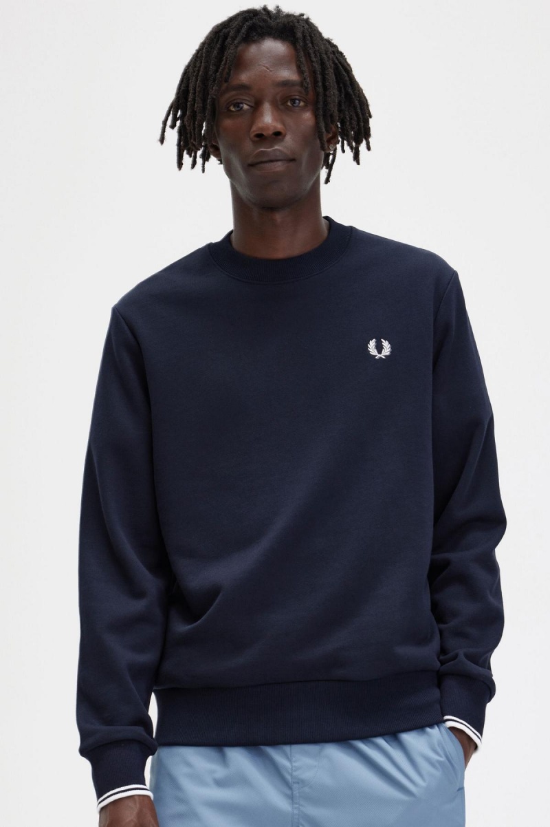 Chandals Fred Perry Crew Neck Sweatshirt Hombre Azul Marino | CLCIF44441