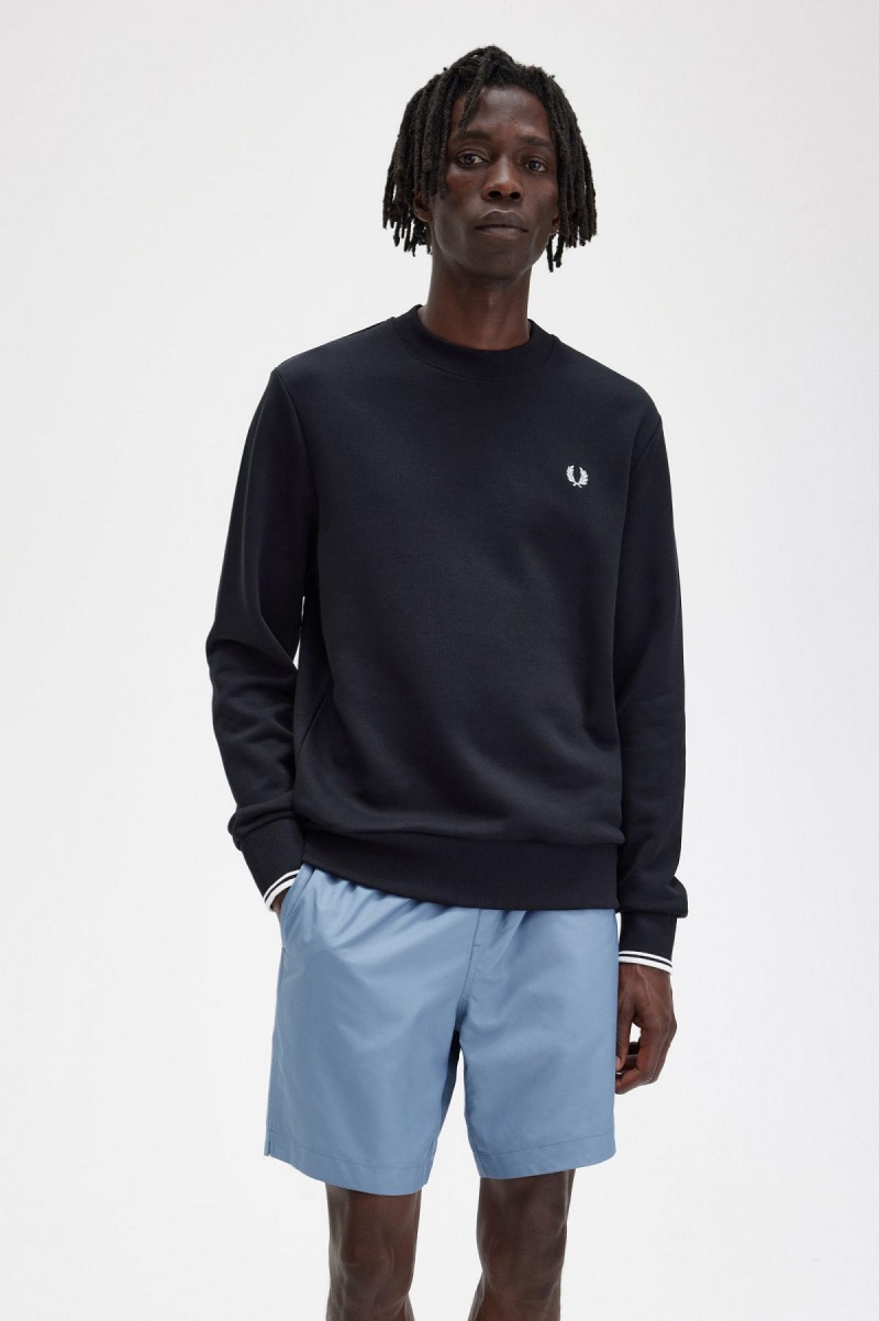 Chandals Fred Perry Crew Neck Sweatshirt Hombre Negras | TCLPQ14610