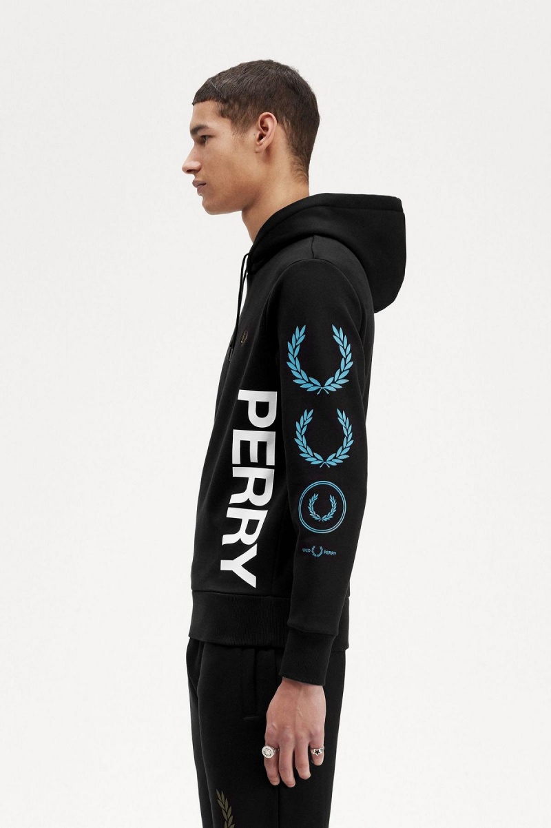 Chandals Fred Perry Estampadas Branding Encapuchado Sweatshirt Hombre Negras | CLXBR31430