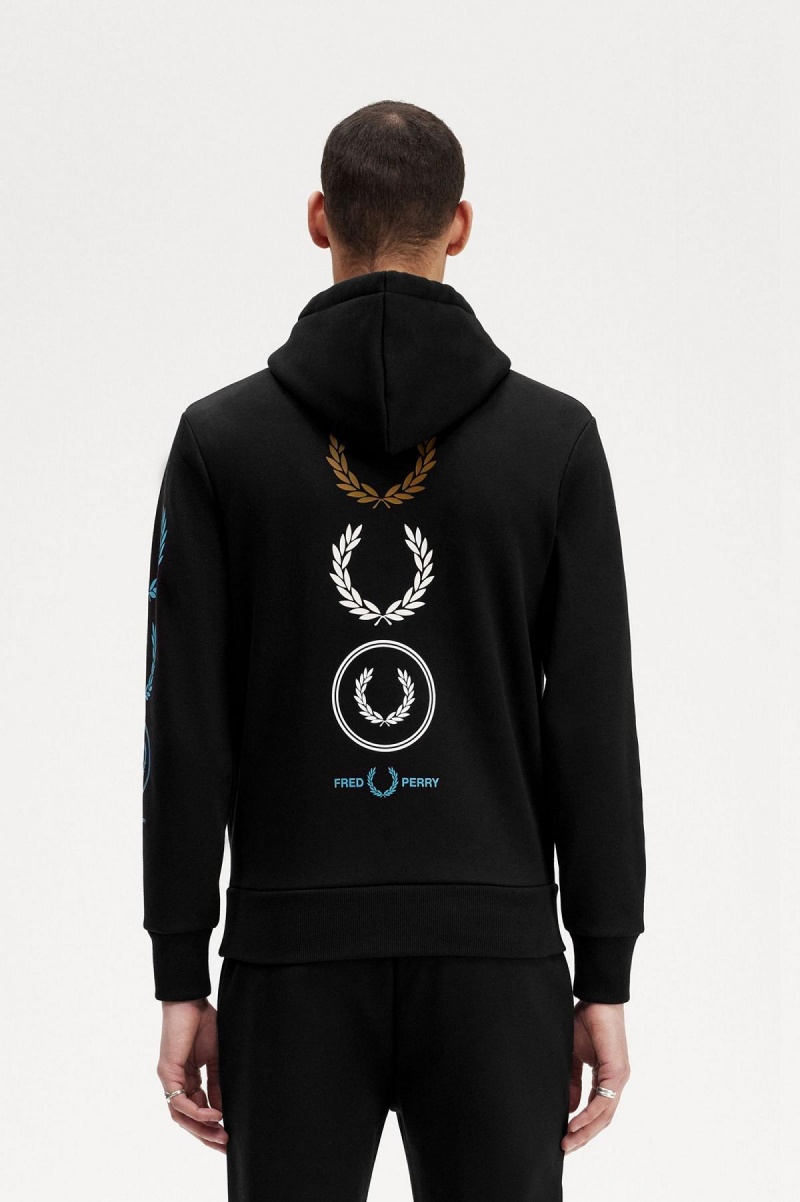 Chandals Fred Perry Estampadas Branding Encapuchado Sweatshirt Hombre Negras | CLXBR31430