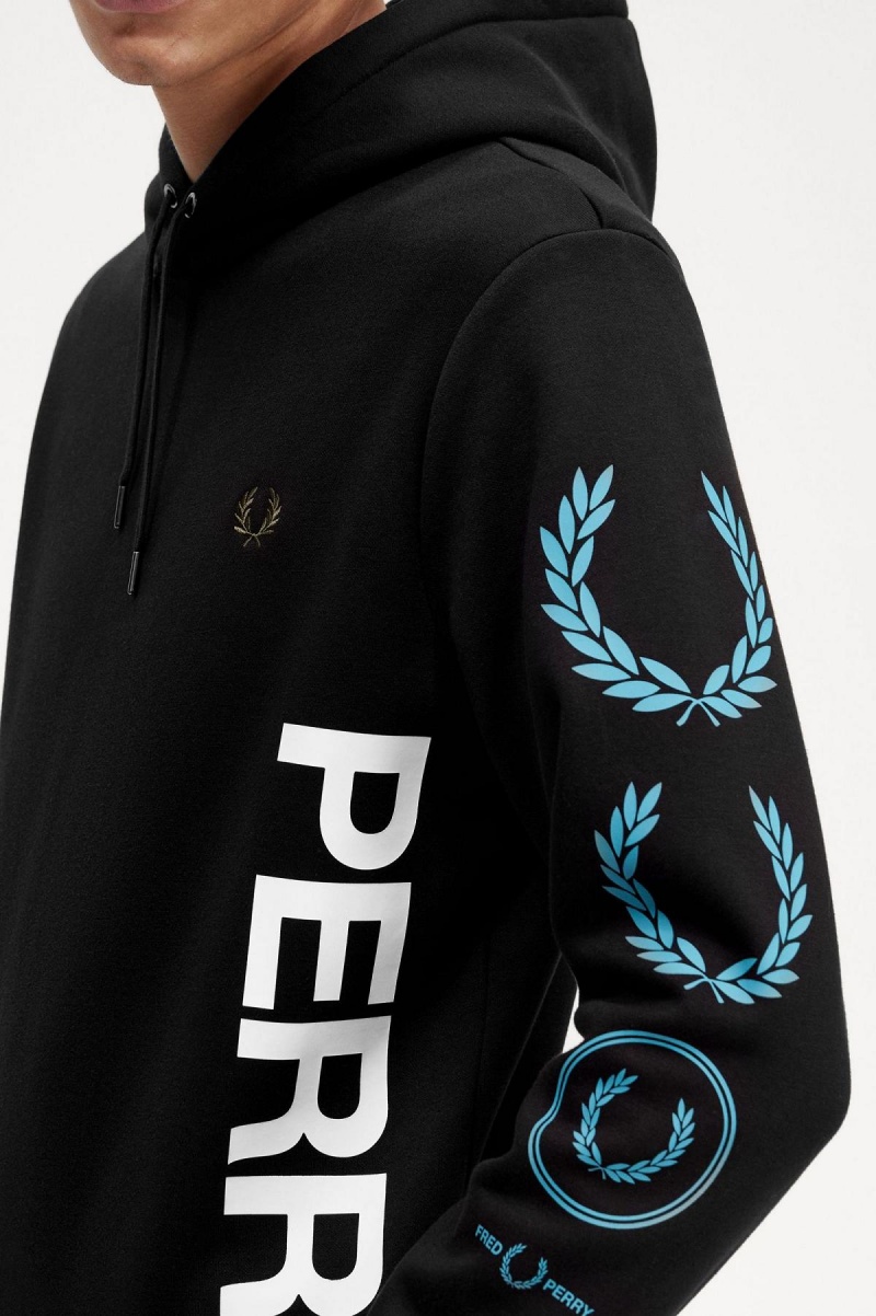 Chandals Fred Perry Estampadas Branding Encapuchado Sweatshirt Hombre Negras | CLXBR31430