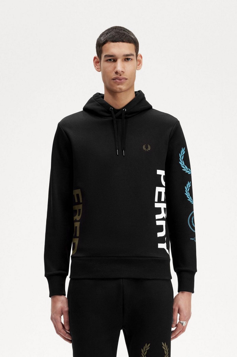 Chandals Fred Perry Estampadas Branding Encapuchado Sweatshirt Hombre Negras | CLXBR31430