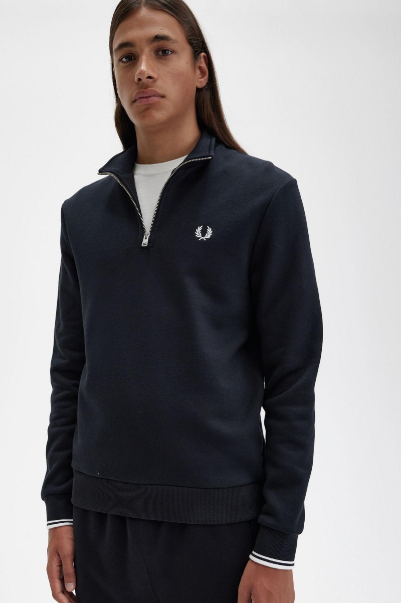 Chandals Fred Perry Half Zip Sweatshirt Hombre Negras | CLDFL28799