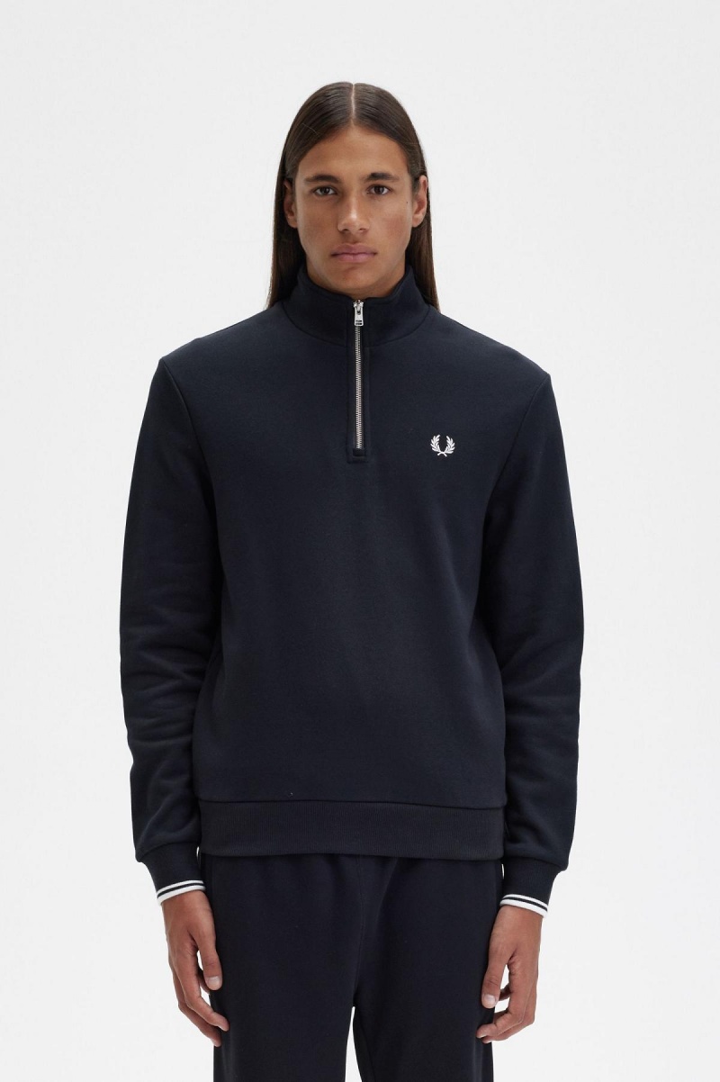 Chandals Fred Perry Half Zip Sweatshirt Hombre Negras | CLDFL28799