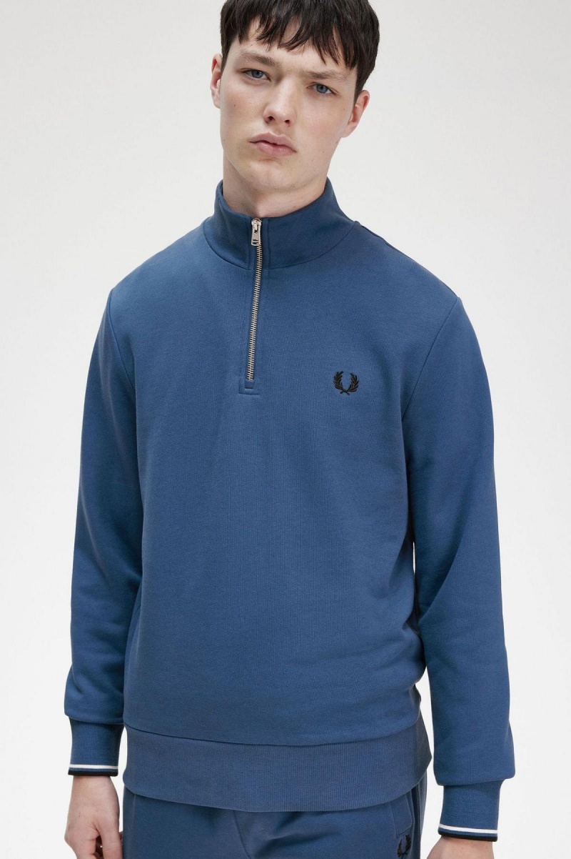 Chandals Fred Perry Half Zip Sweatshirt Hombre Azules | ZCLMJ83007