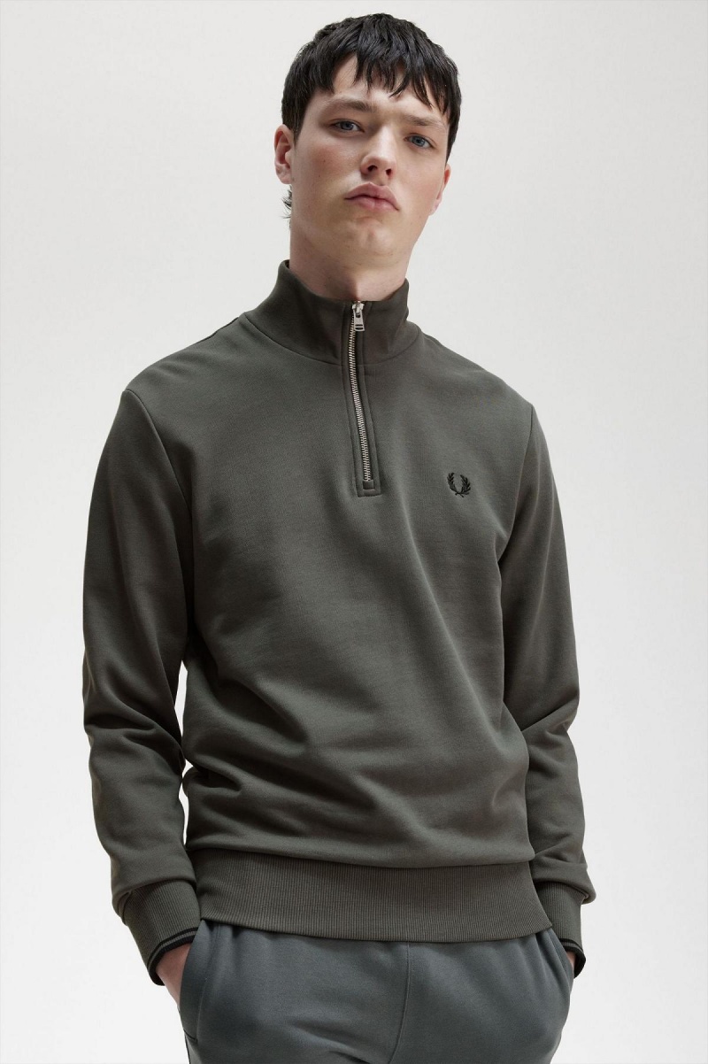 Chandals Fred Perry Half Zip Sweatshirt Hombre Verde | CLIIZ86341