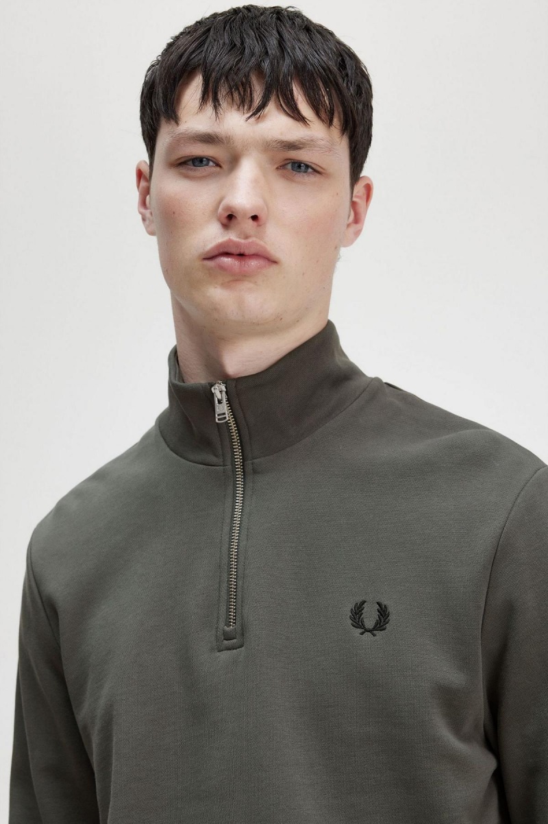 Chandals Fred Perry Half Zip Sweatshirt Hombre Verde | CLIIZ86341