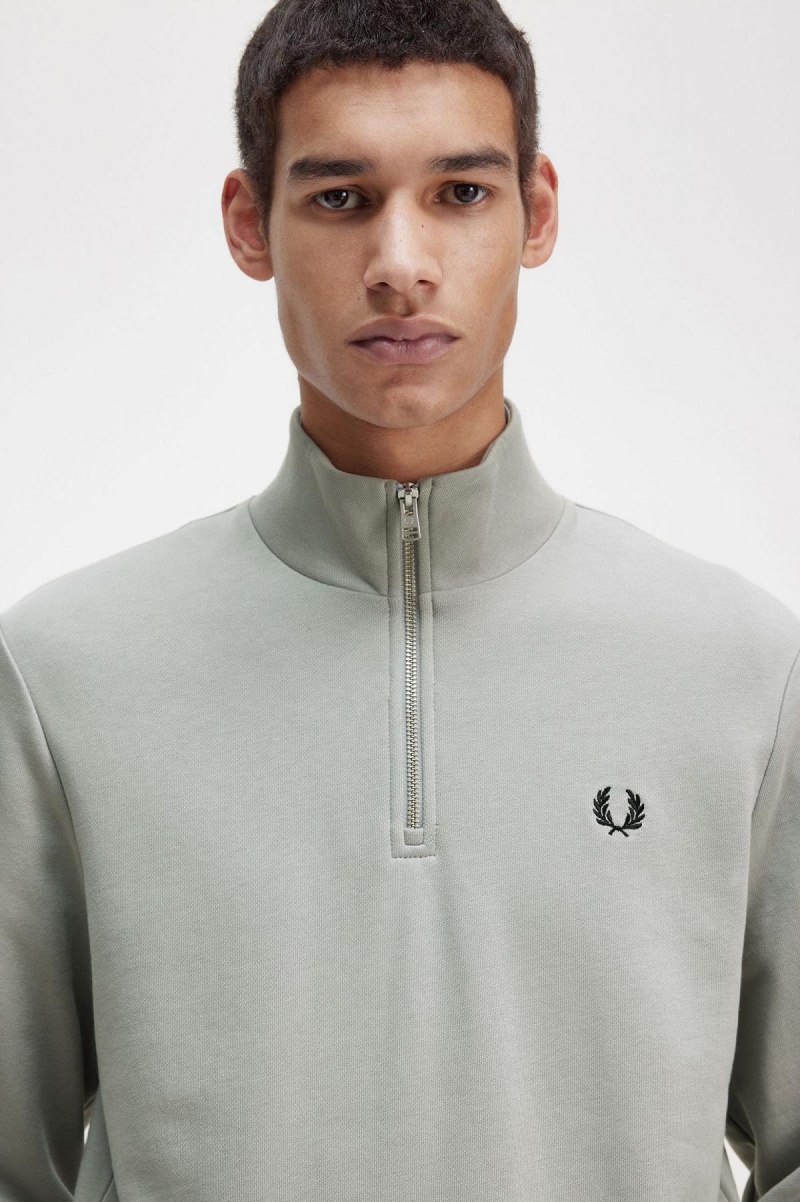 Chandals Fred Perry Half Zip Sweatshirt Hombre Limestone | FCLHY11933