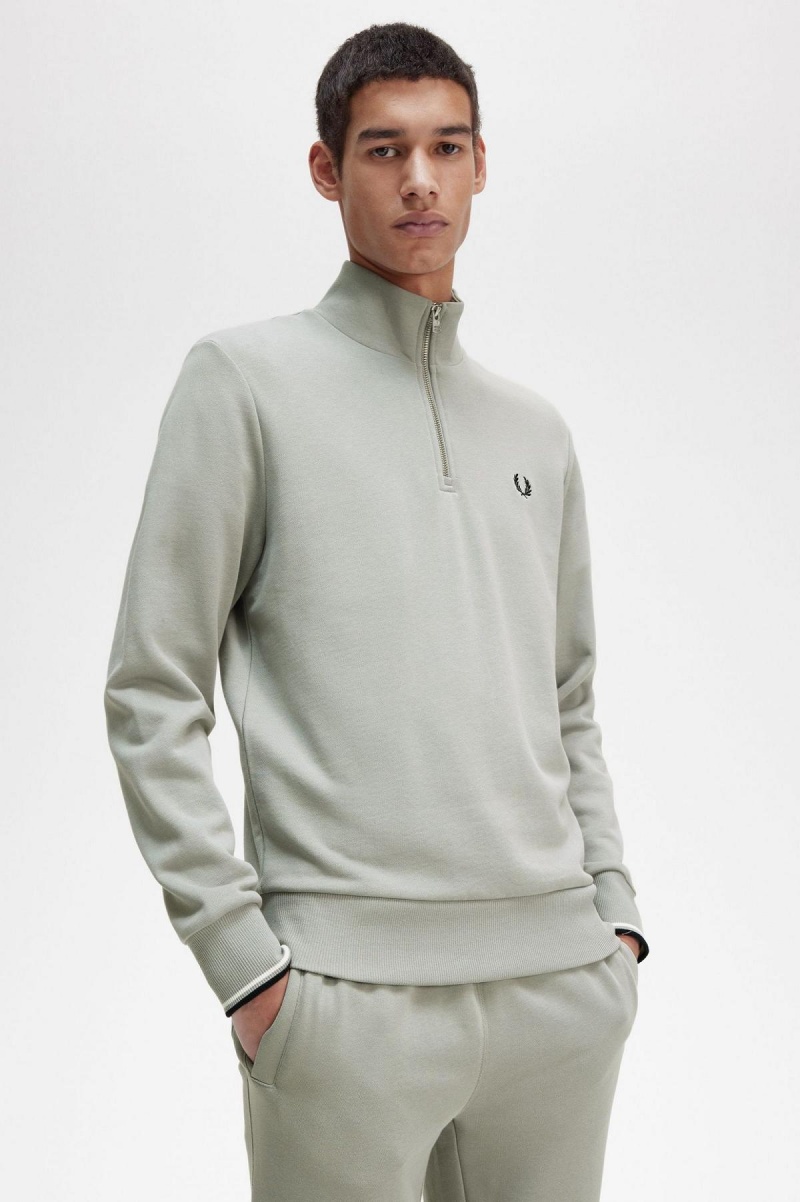 Chandals Fred Perry Half Zip Sweatshirt Hombre Limestone | FCLHY11933