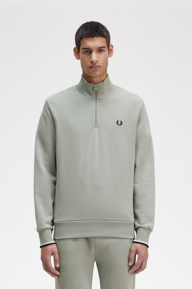 Chandals Fred Perry Half Zip Sweatshirt Hombre Limestone | FCLHY11933