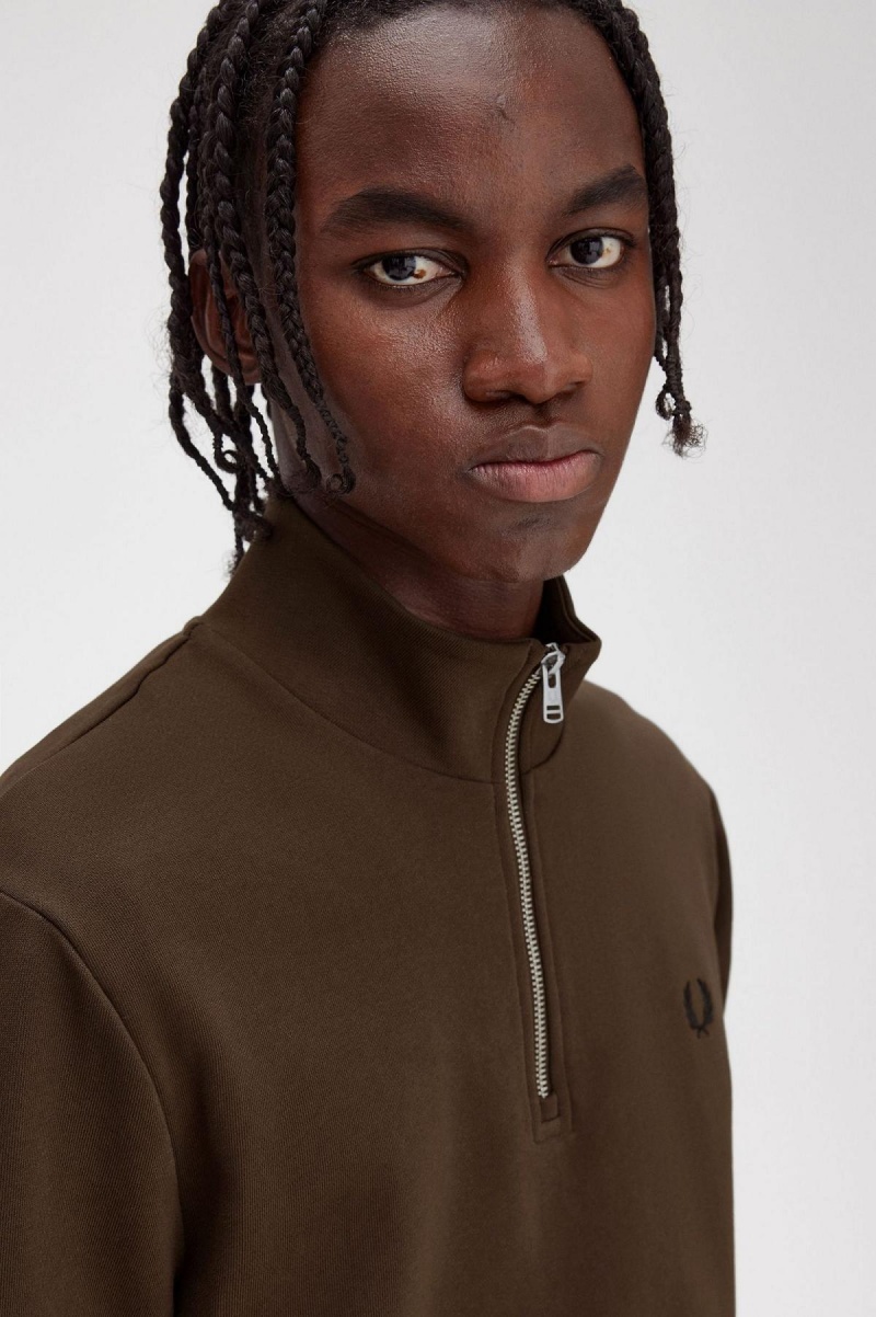 Chandals Fred Perry Half Zip Sweatshirt Hombre Burnt Tobacco | ACLWC57880