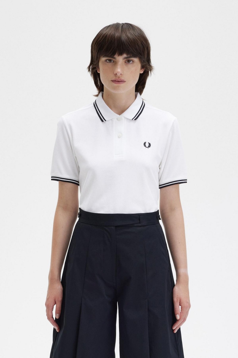 Fred Perry Shirt Fred Perry G3600 Mujer Blancas Negras Negras | CLXMI34814