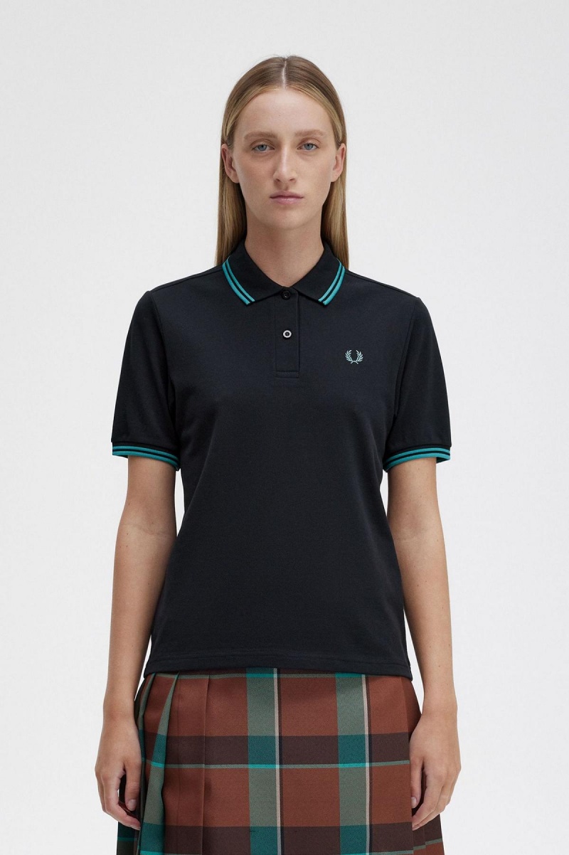 Fred Perry Shirt Fred Perry G3600 Mujer Negras Verde Menta Oscuro Verde Menta Oscuro | YCLGT89033