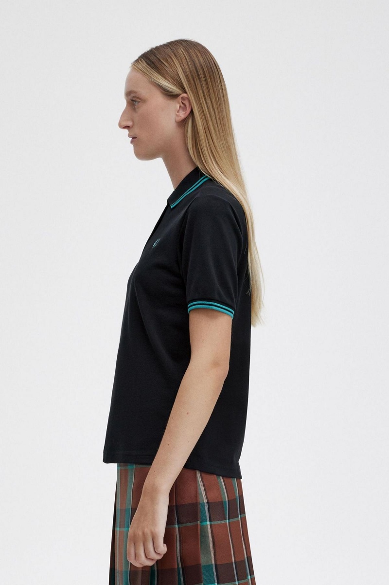 Fred Perry Shirt Fred Perry G3600 Mujer Negras Verde Menta Oscuro Verde Menta Oscuro | YCLGT89033