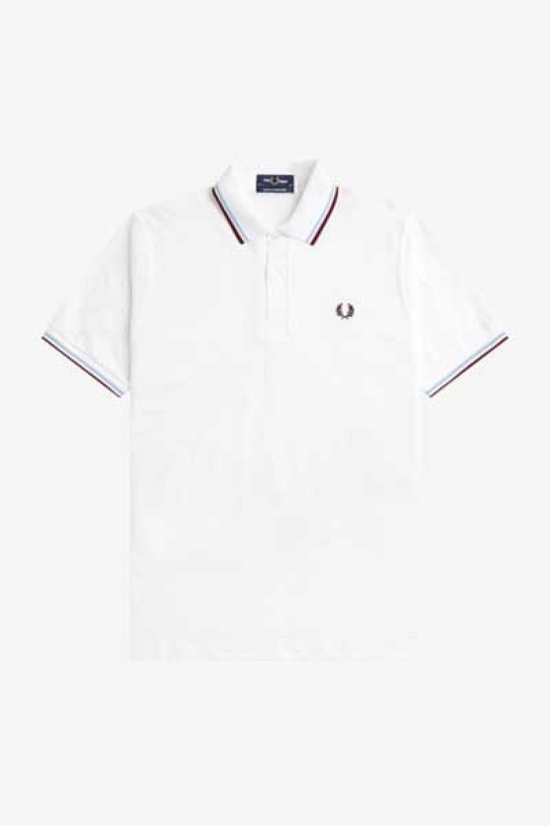 Fred Perry Shirt Fred Perry M12 Hombre Blancas Burdeos | LCLTR33755