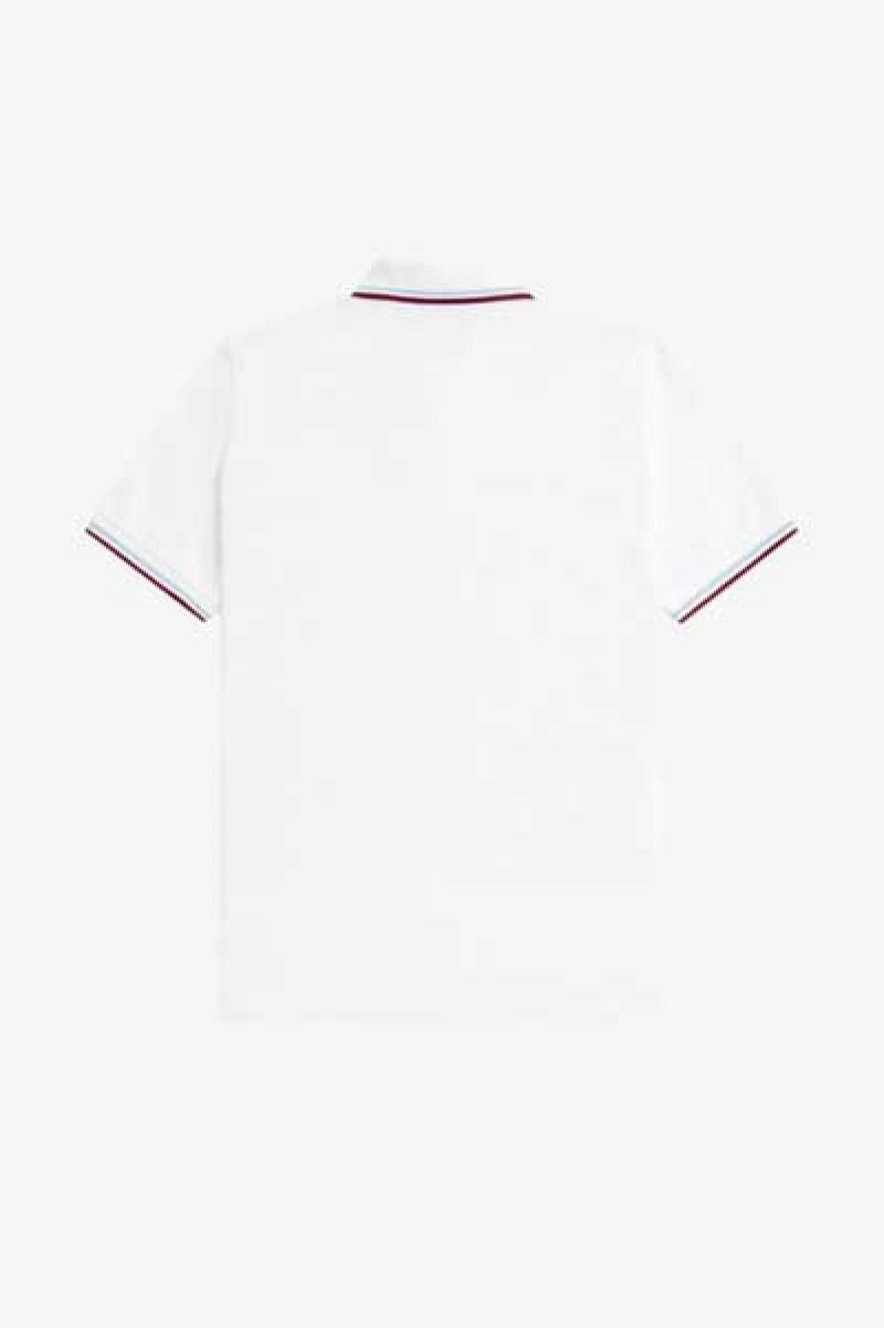 Fred Perry Shirt Fred Perry M12 Hombre Blancas Burdeos | LCLTR33755