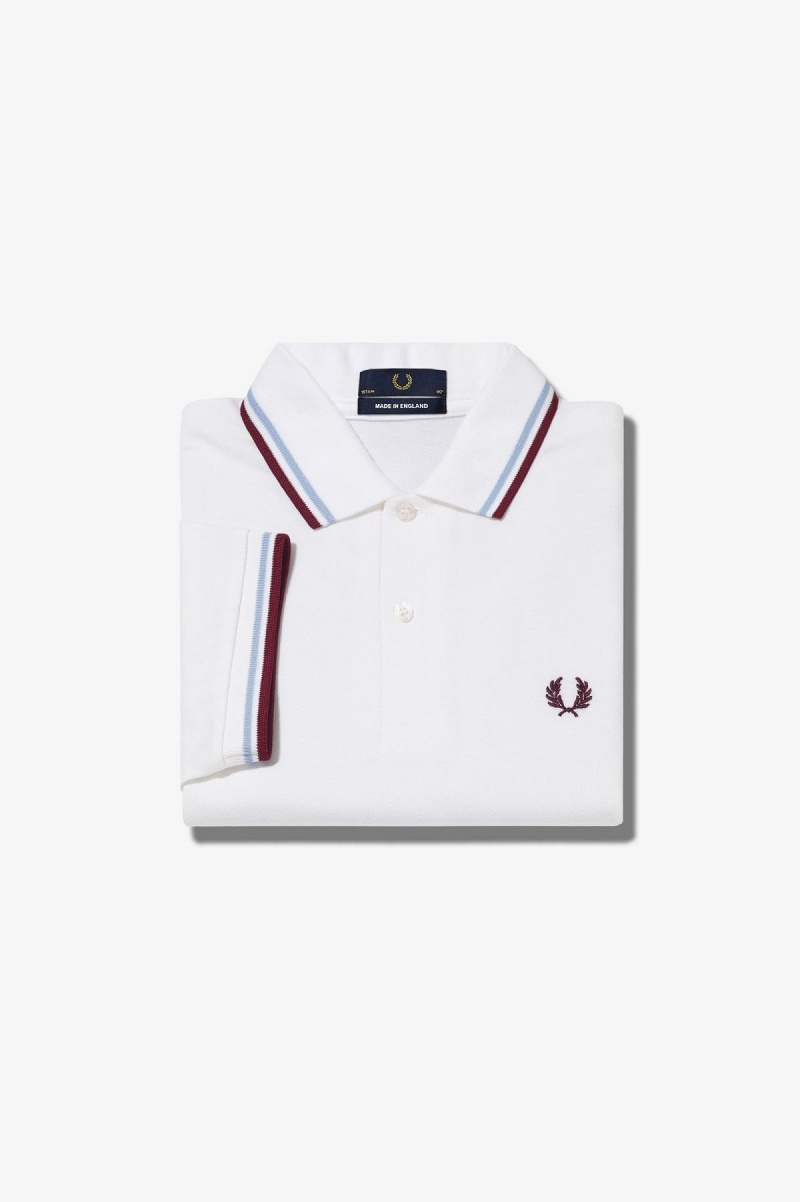 Fred Perry Shirt Fred Perry M12 Hombre Blancas Burdeos | LCLTR33755