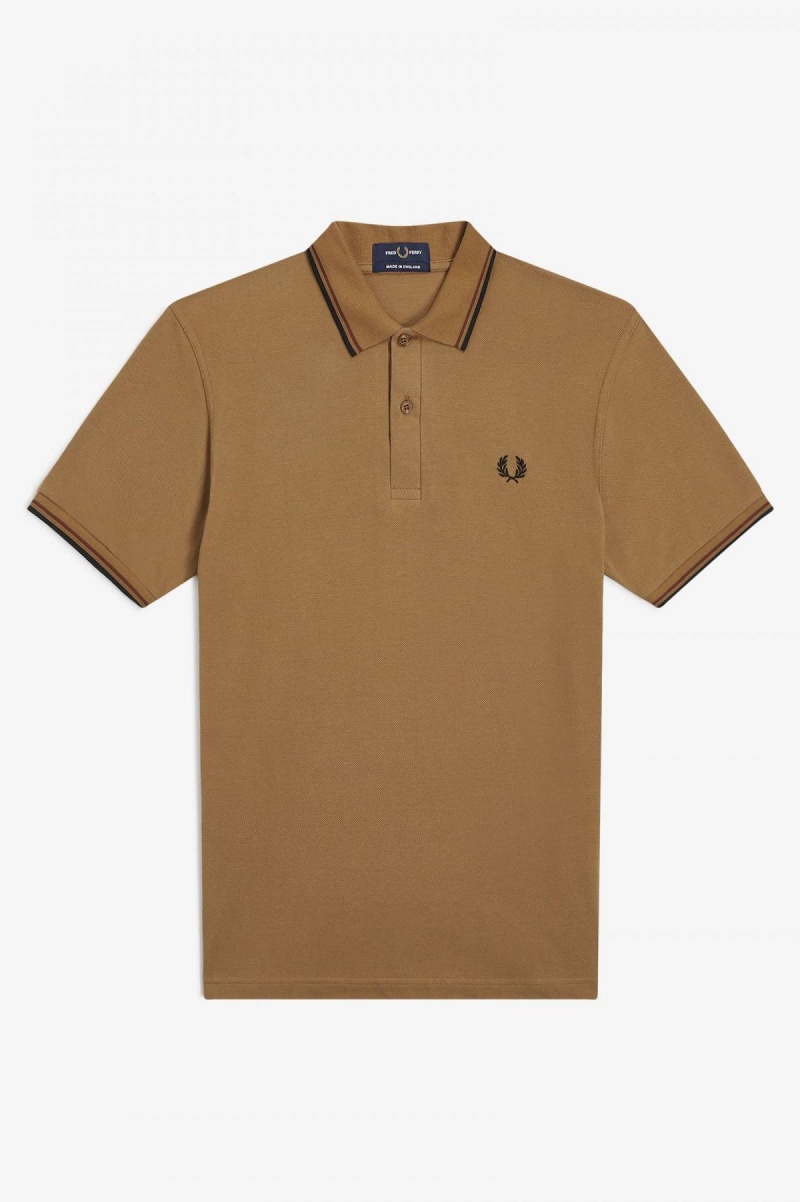 Fred Perry Shirt Fred Perry M12 Hombre Verde Menta Marrones Negras | SCLNY13495