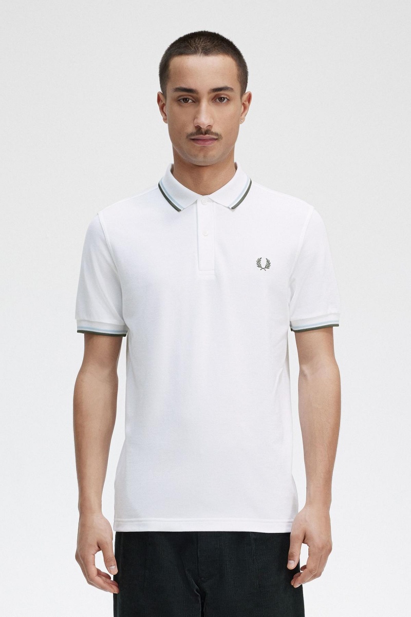 Fred Perry Shirt Fred Perry M3600 Hombre Blancas Verde Menta Verde | GCLEC24574