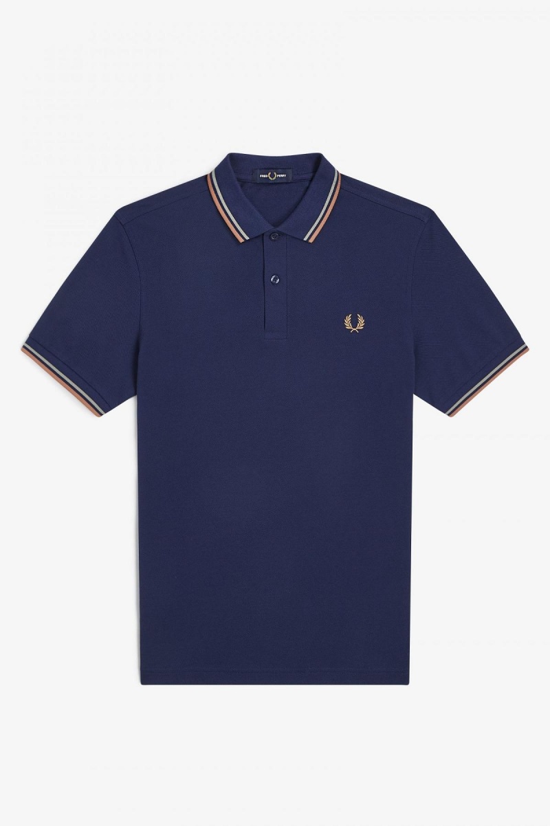 Fred Perry Shirt Fred Perry M3600 Hombre Azul Marino Verde Menta | CLQAV25898