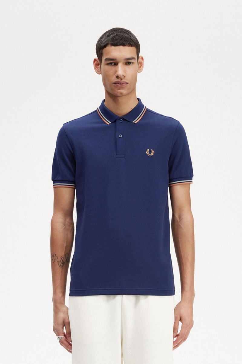 Fred Perry Shirt Fred Perry M3600 Hombre Azul Marino Verde Menta | CLQAV25898