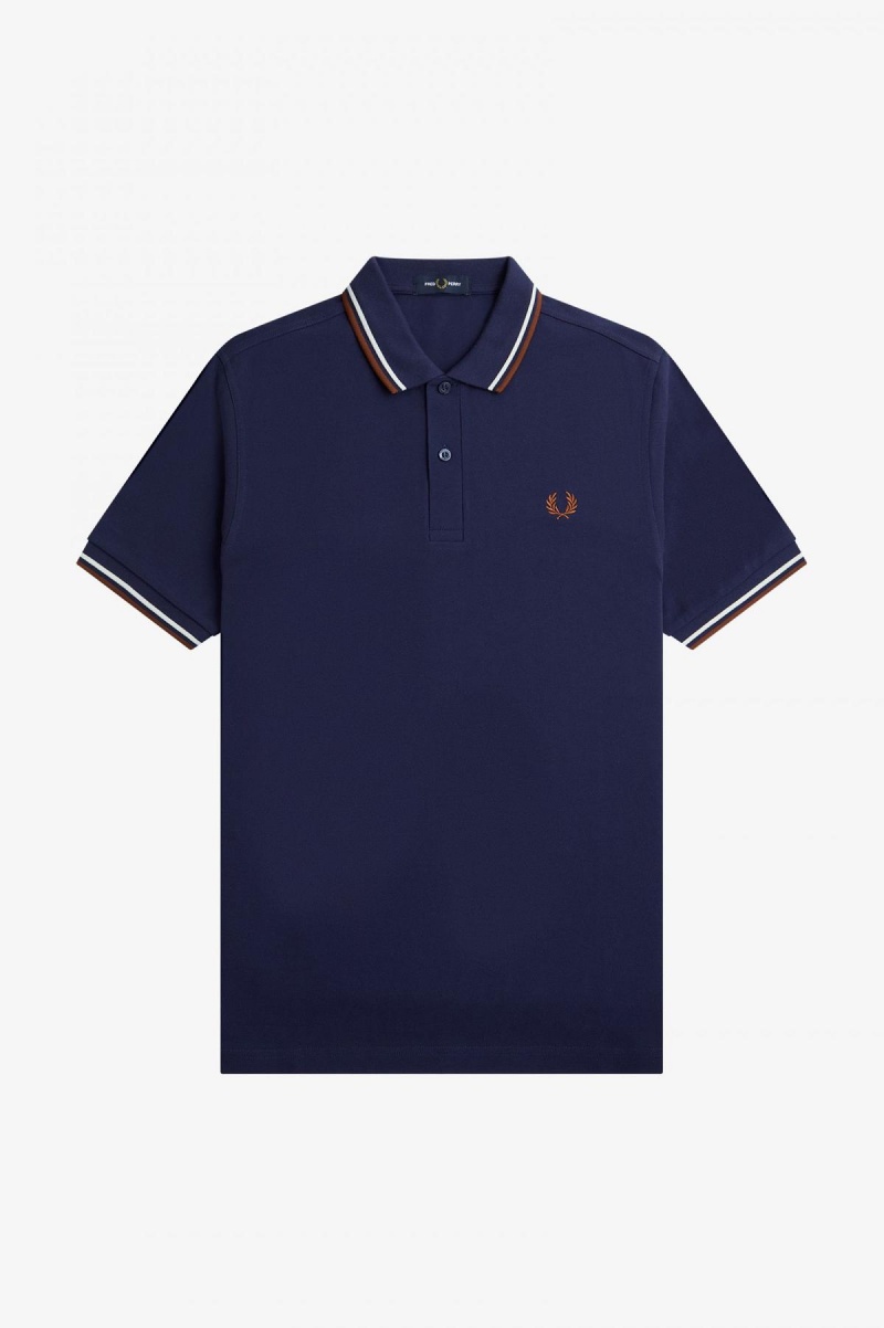 Fred Perry Shirt Fred Perry M3600 Hombre Azul Marino Marrones | GCLUC69176