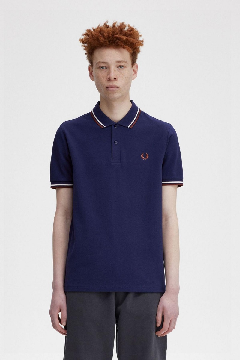 Fred Perry Shirt Fred Perry M3600 Hombre Azul Marino Marrones | GCLUC69176