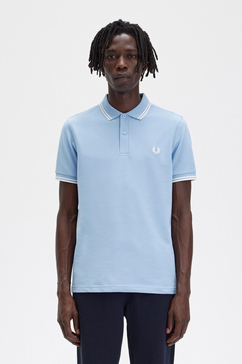 Fred Perry Shirt Fred Perry M3600 Hombre Azules Blancas Blancas | CLJKU55890