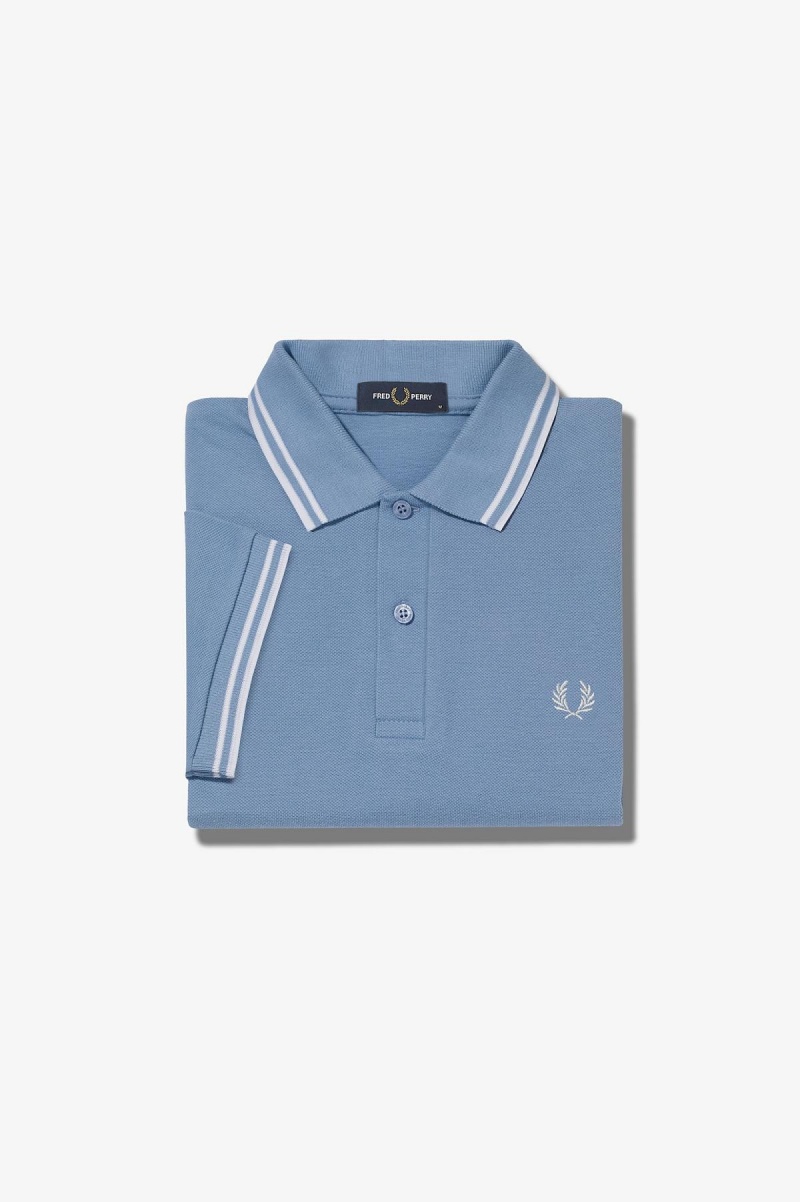 Fred Perry Shirt Fred Perry M3600 Hombre Azules Blancas Blancas | CLJKU55890