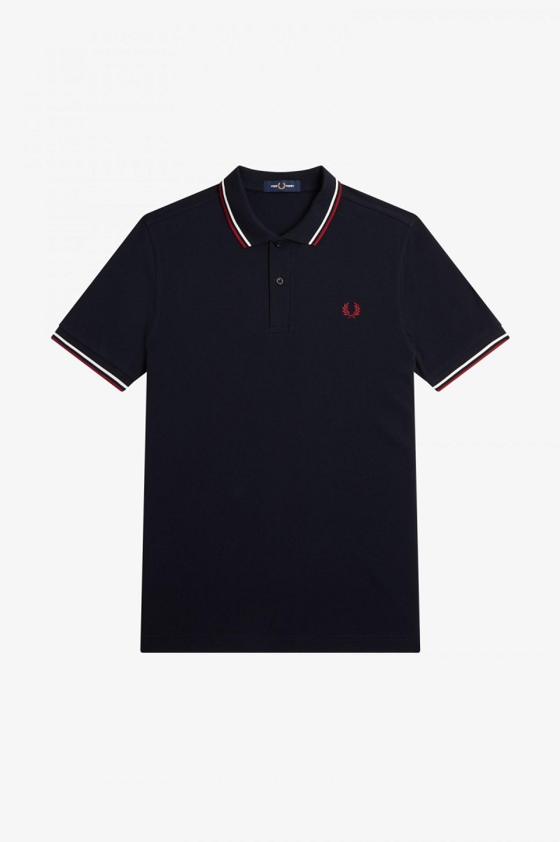 Fred Perry Shirt Fred Perry M3600 Hombre Azul Marino Blancas Rojas | CLXMI19041