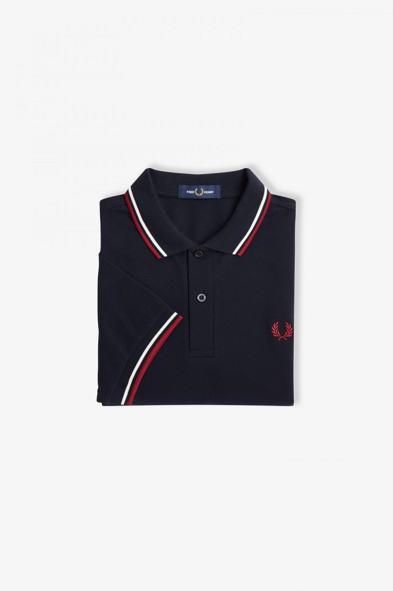 Fred Perry Shirt Fred Perry M3600 Hombre Azul Marino Blancas Rojas | CLXMI19041