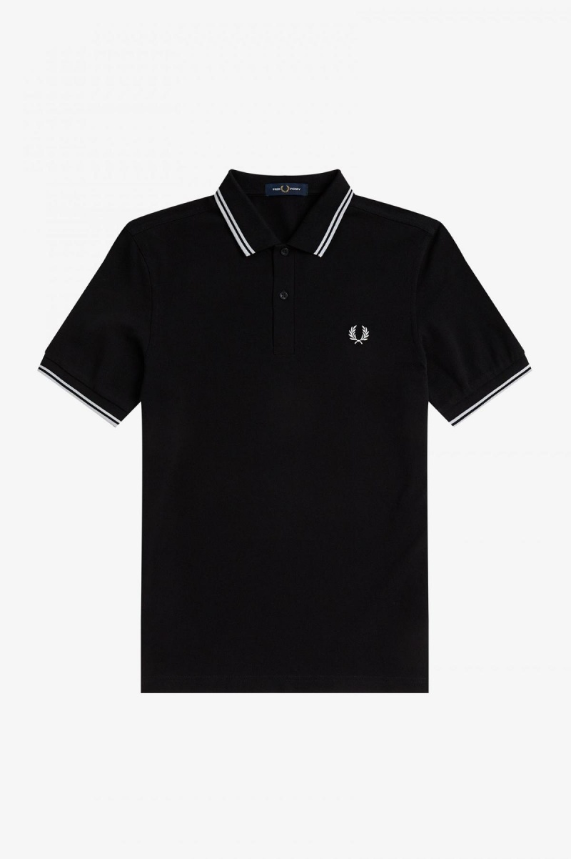 Fred Perry Shirt Fred Perry M3600 Hombre Negras Blancas Blancas | CLZPD96742