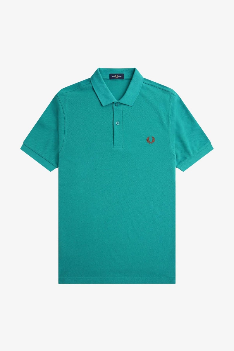 Fred Perry Shirt Fred Perry M6000 Hombre Verde Menta Oscuro Marrones | CLCIF91609